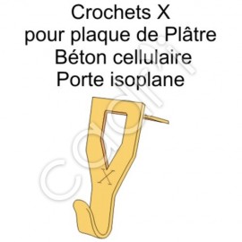 Crochets à Tableaux Le Crochet X pour Plaque de Plâtre-Béton Cellulaire-Porte Isoplane